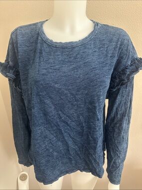 Universal Thread Blue Ruffle-Shoulder Long Sleeve Top
